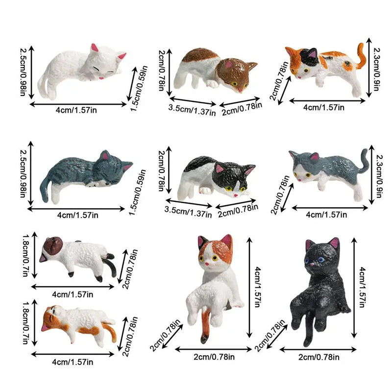 Mini Cat Figurine Set - 10 Pack Cute Kitten Desk & Car Decor