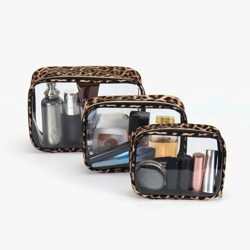 Leopard Print Transparent Makeup Bag with Waterproof Zipper