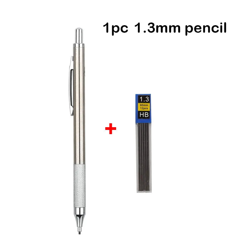 A single 1.3mm pencil with a silver body and black lead is shown next to a box labeled 1.3 HB.