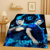 A dark blue and teal themed blanket featuring characters from Supernatural Season 9