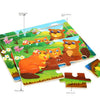 A wooden animal jigsaw puzzle set featuring various woodland creatures like bears and other animals.