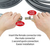 Hands demonstrate inserting a female connector into a male connector for quick installation of an airless spray hose.