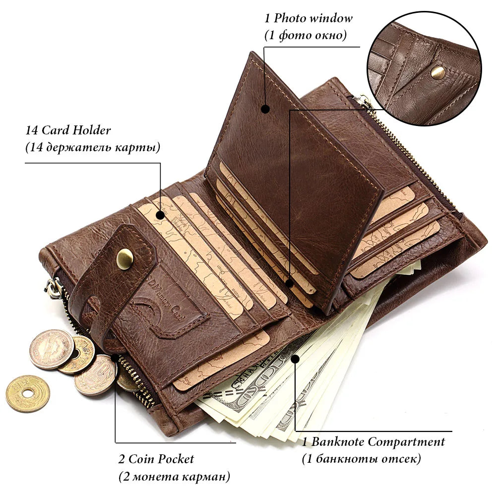 Vintage Leather Wallet with RFID Protection and Multiple Compartments