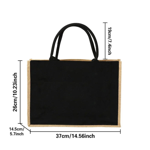 Vintage Jute Shopping Tote Bag with Waterproof Lining