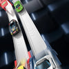 A roller coaster track set featuring racing battle cars on a dark background.