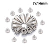 A collection of silver metal spike studs and flat discs for DIY clothing and accessories.