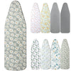 A set of five heavy duty ironing board covers featuring various floral and polka dot patterns in shades of green, white, and 