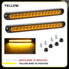 A yellow LED light bar with a white wire to negative and a yellow wire to positive, shown alongside the complete light bar.