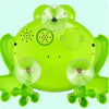 A bright lime green musical bubble maker bath toy with multiple nozzles and decorative fins.