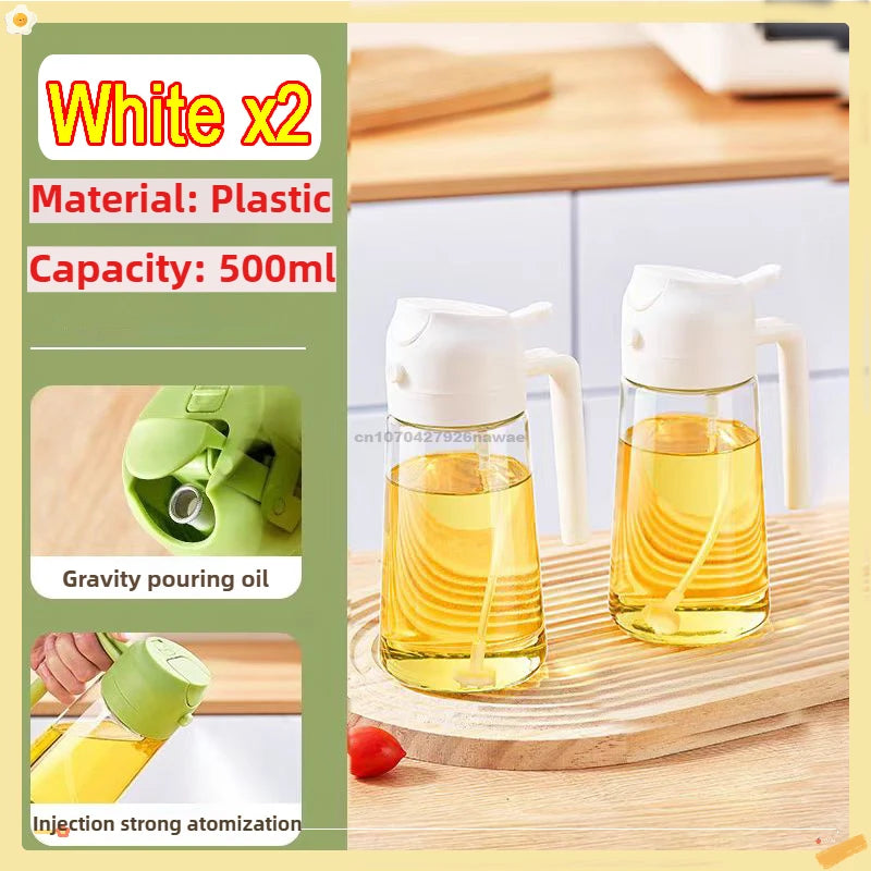 White plastic 2-in-1 oil spray bottles with gravity pouring and injection strong atomization features