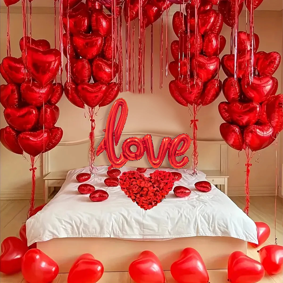 Red Love Letter Balloon Set with Rose Petals for Valentine's Day & Anniversary