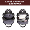 A large capacity black anti-theft laptop backpack shown from the back view.