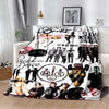 A fleece throw blanket featuring a graphic design of the My Chemical Romance band members and related imagery.