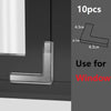 Silver silicone corner edge guards for window safety, showing various sizes and installation context.