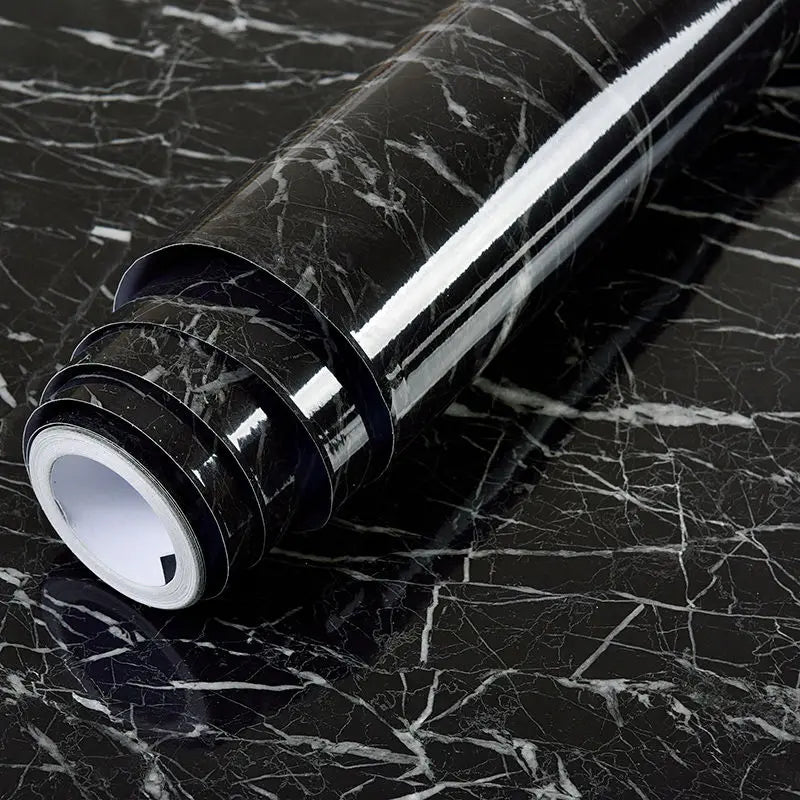 Roll of waterproof self-adhesive marble wallpaper in black and white marble pattern