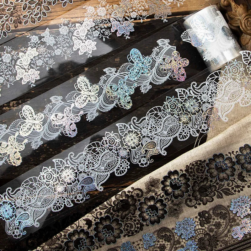 Silver Foil Decorative Lace Tape for Journaling & Scrapbooking