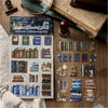 A sheet of MO-CARD stickers featuring vintage book illustrations and textures for journaling and scrapbooking