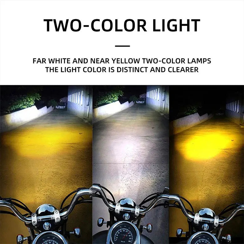 Dual Color LED Spotlight with High/Low Beam for Motorcycles and Vehicles