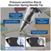 A close-up view of a pressure-sensitive shock absorber spring needle tip for a pen, highlighting its flexible and durable fea