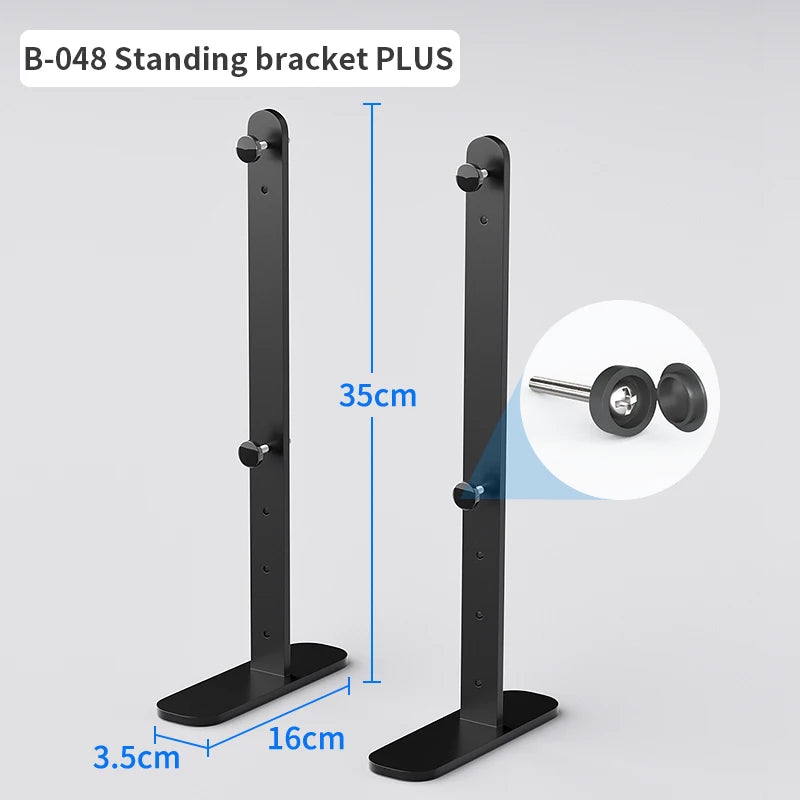 Black B-048 Standing bracket PLUS with 35cm height and 16cm base shown in detail.