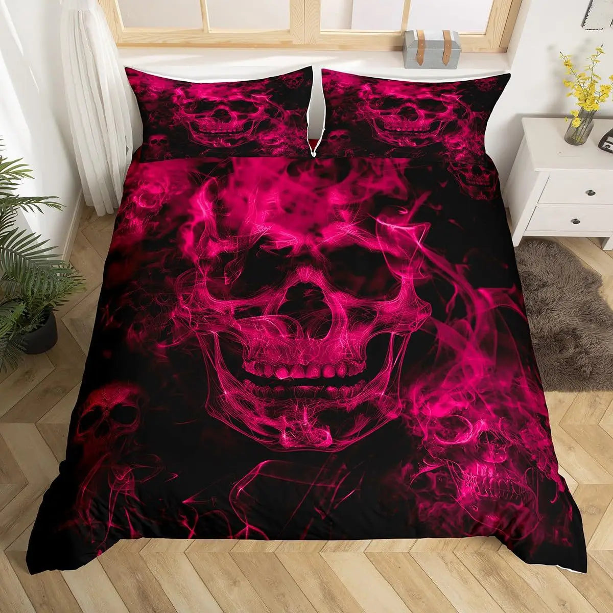 Gothic Skull & Damask Comforter Cover Set