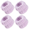 Four light purple microfiber wrist washing bands or face-saving cuffs shown from different angles.