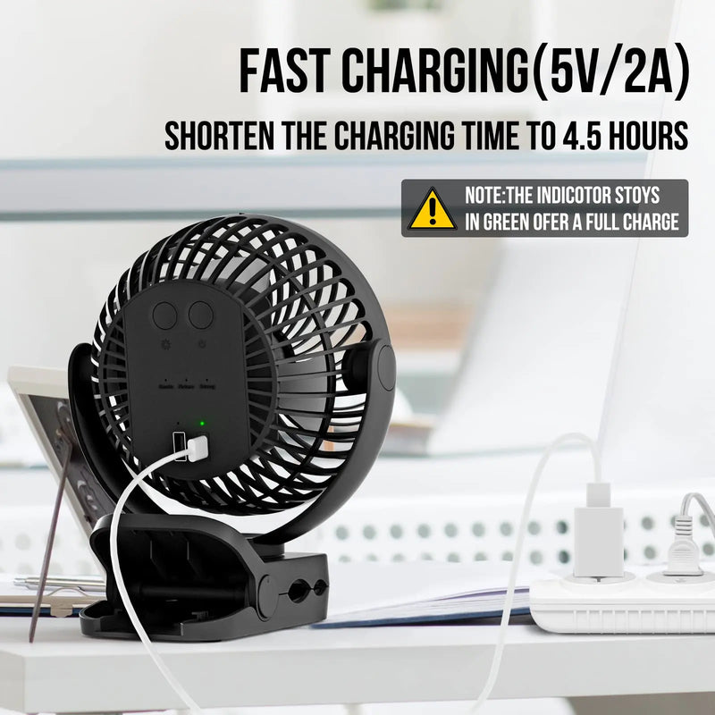 Portable Rechargeable Fan with LED Light and Remote Control