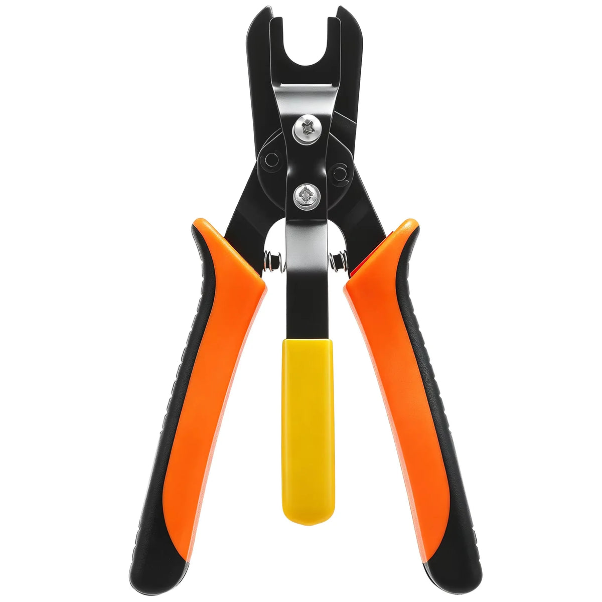 Ein Paar schwarz-orangefarbener pneumatischer Trennschere für Luftschläuche.