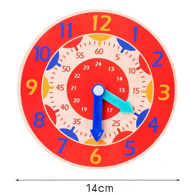 A wooden alphabet number and shape puzzle board with a red background and a blue arrow pointing to the number 1.