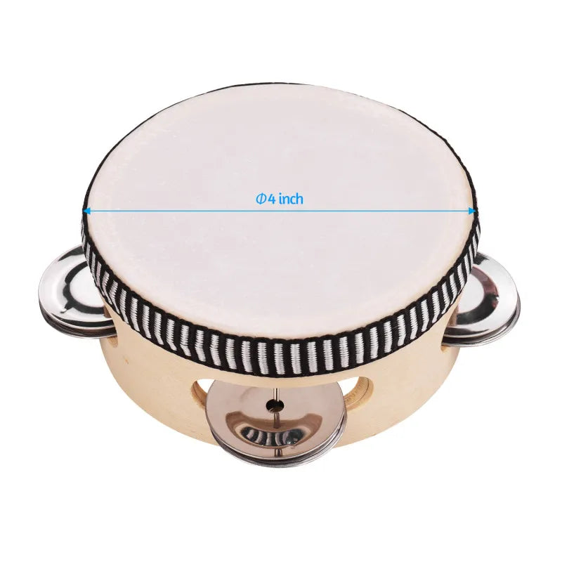 Compact Wooden Hand Tambourine with Metal Jingles