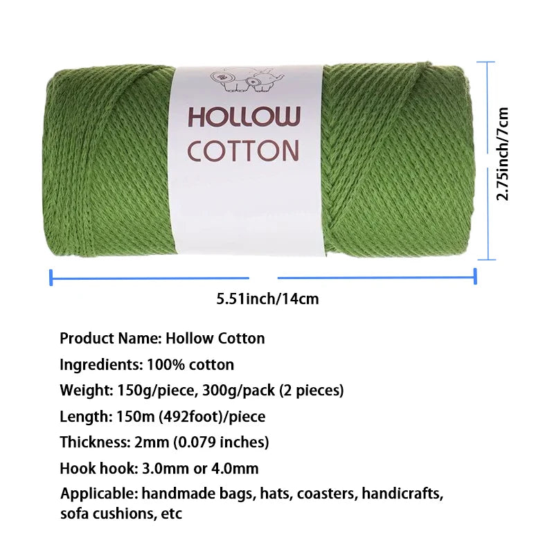 Soft Hollow Cotton Yarn for Knitting and Crochet
