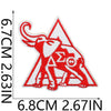 Red embroidered patch featuring a stylized bull's head within a triangle design for clothing and crafts