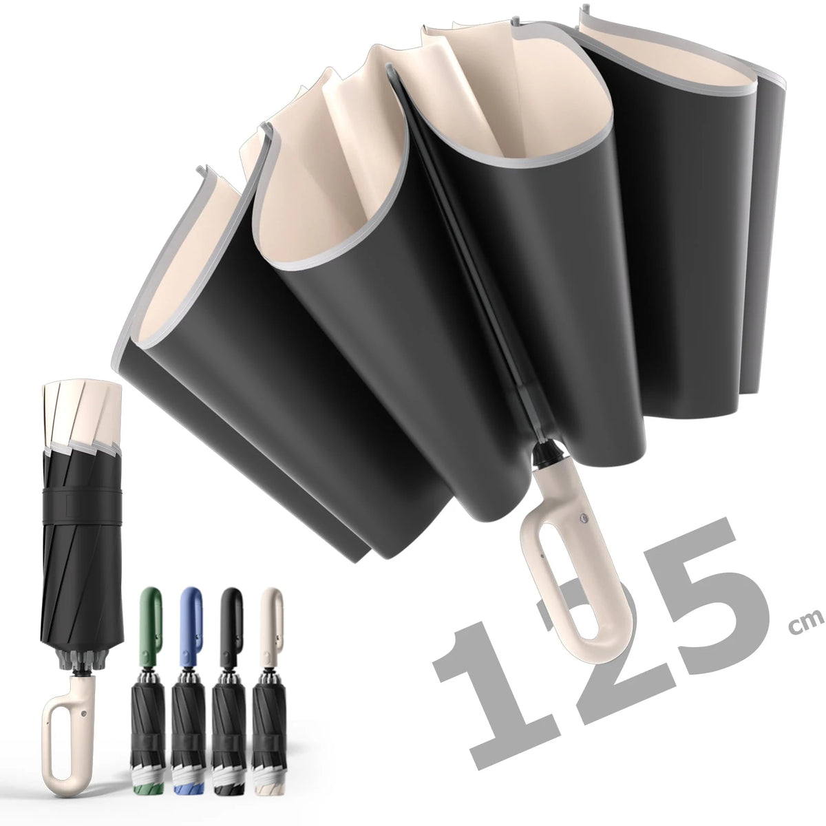 Auto Reverse-Folding Umbrella with Reflective Stripe & Carabiner Handle
