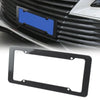 Black carbon fiber style license plate frame for a vehicle.