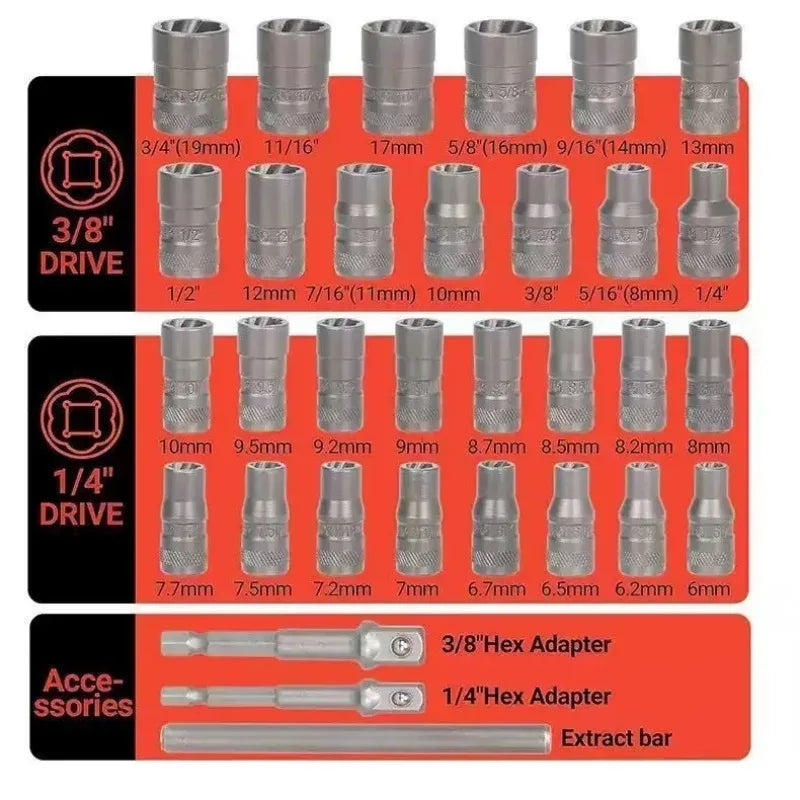 32-Piece Broken Bolt & Screw Extractor Set