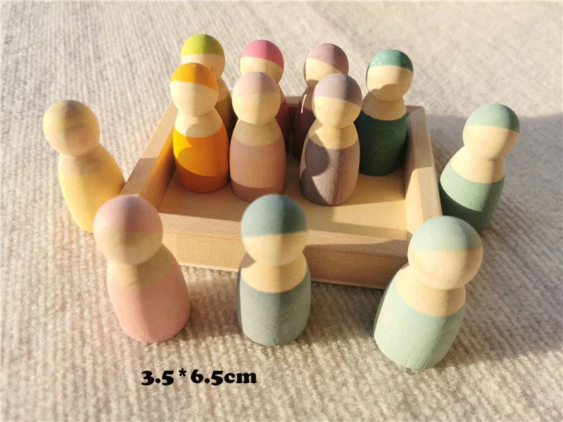 Rainbow Stacking Blocks & Peg Dolls Set – Natural Wooden Toy