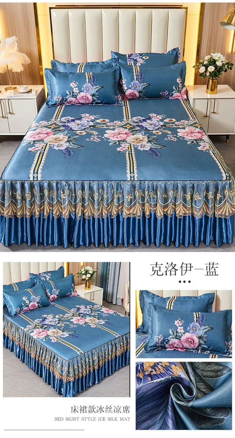 4-Piece Royal Blue Bedding Set with Bed Skirt and Pillow Covers