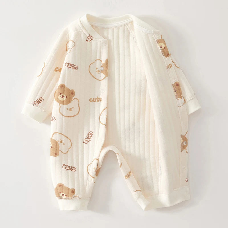 Cozy Cotton Baby Romper with Cute Bear Print