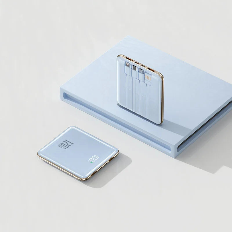 Banco de energía ultra delgado de 20.000 mAh con cables integrados