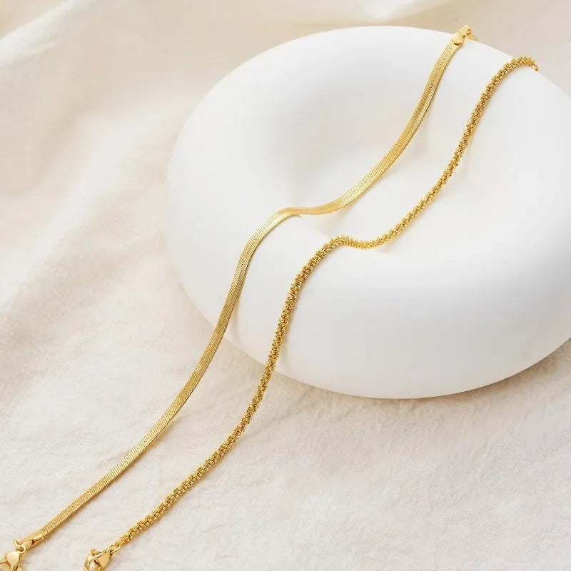 Layered Herringbone Anklet Set