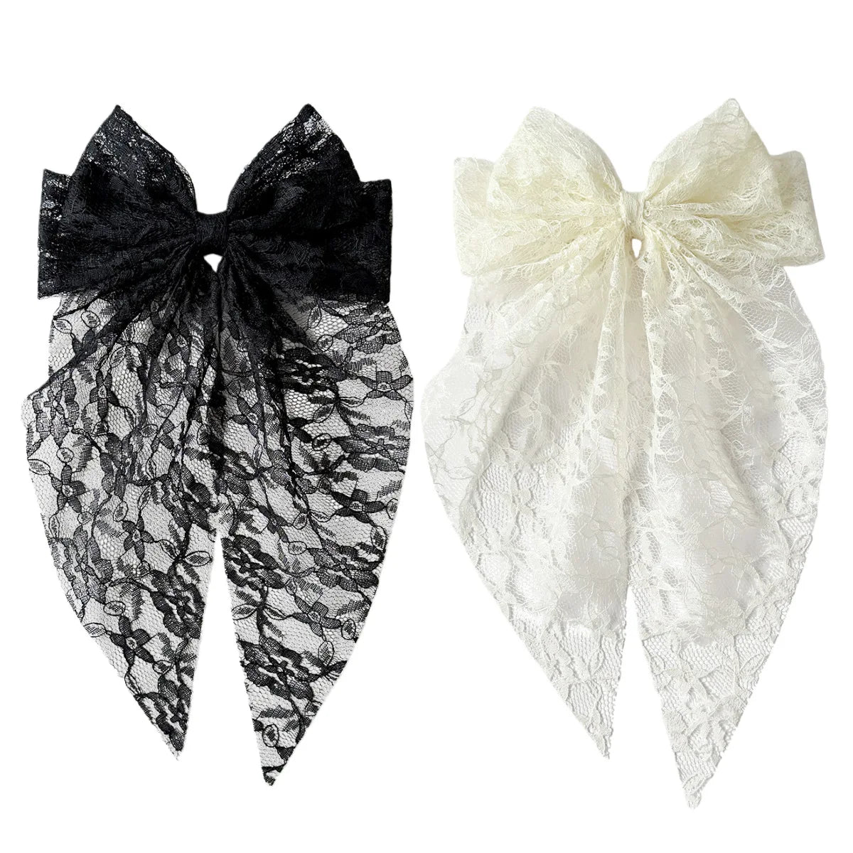A pair of elegant lace bows in black and white for hair accessories