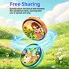 An orange digital badge featuring a girl and a cat in a sunny outdoor setting with glowing blue lines.