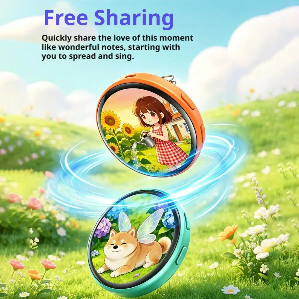 An orange digital badge featuring a girl and a cat in a sunny outdoor setting with glowing blue lines.