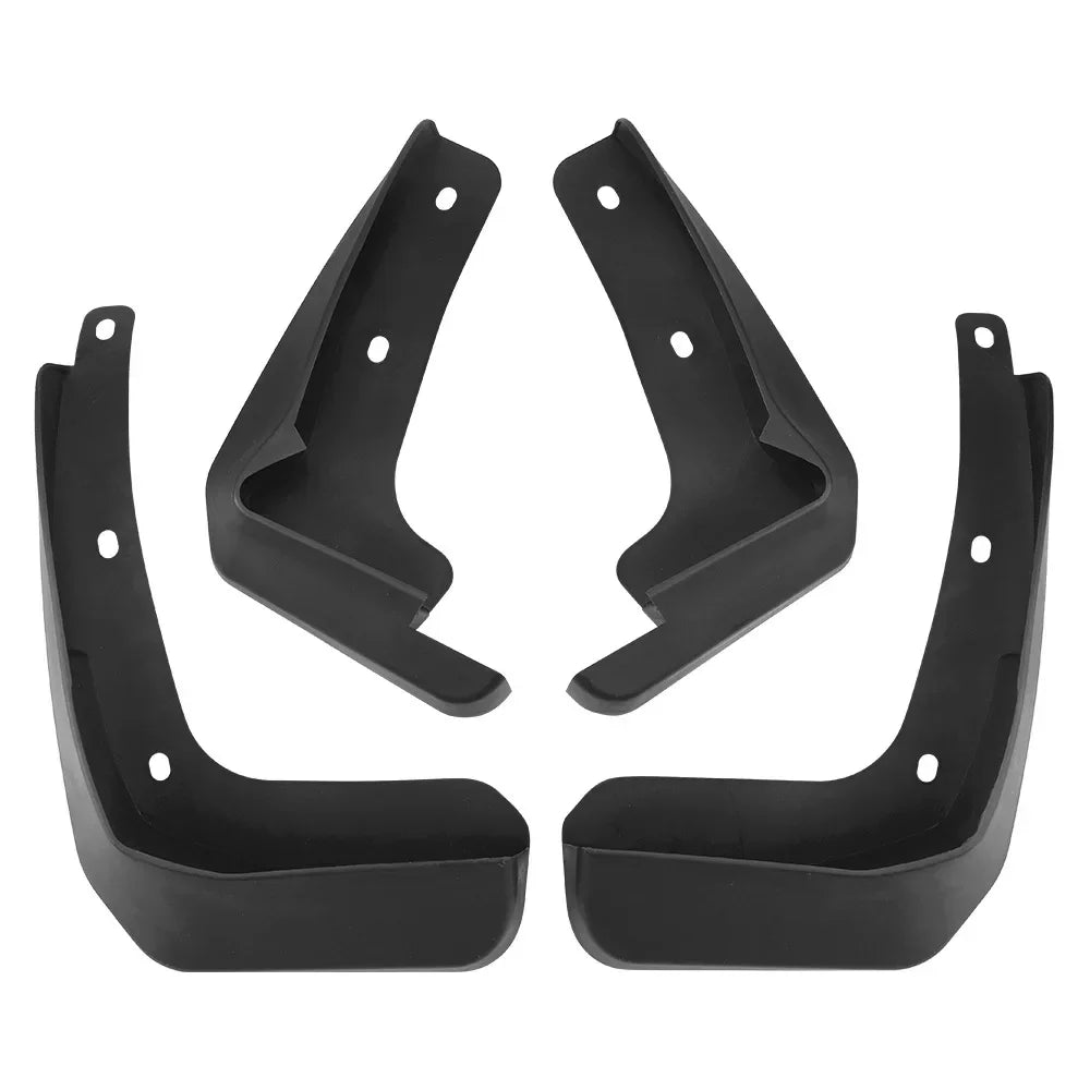 Set of black mud guards for a Mitsubishi Mirage G4 vehicle.
