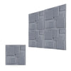 A collection of gray 3D diamond textured wall panels arranged in a geometric pattern.