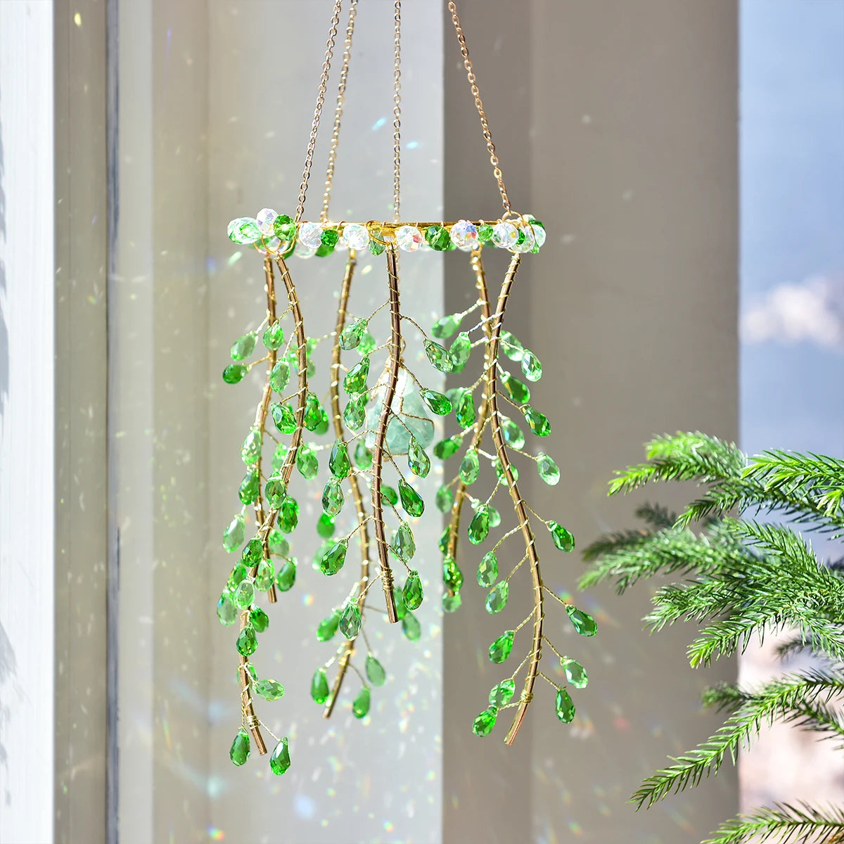 Crystal Willow Suncatcher Wind Chime in Natural Stone Finish