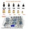 A set of manual rivet nut tools with interchangeable heads M4 to M10, including various sizes and quantities.