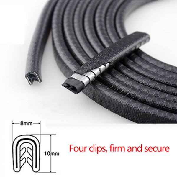 Black universal car door edge protector strip with four clips for a firm and secure fit
