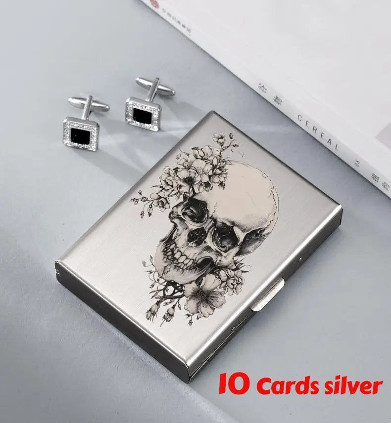 Skull Print Stainless Steel Credit Card Holder Wallet