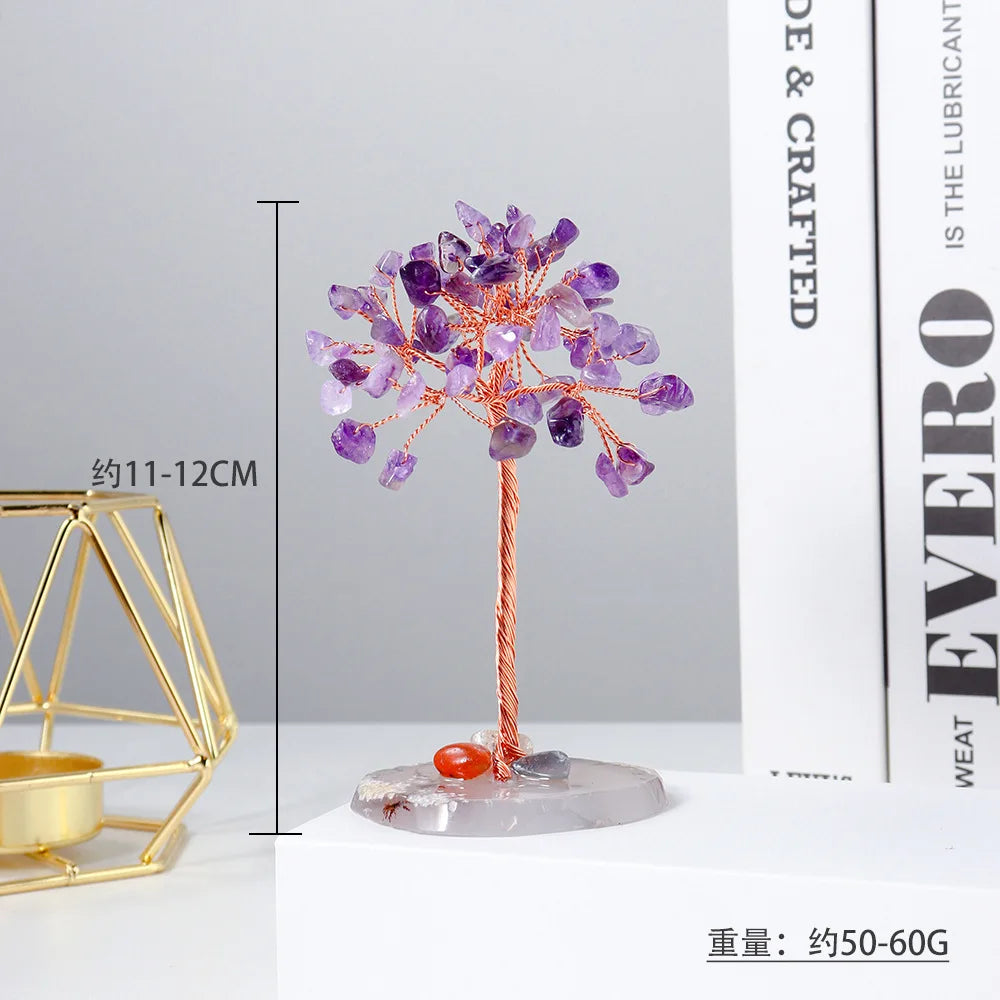 Amethyst Crystal Tree of Life on Natural Agate Slice Base